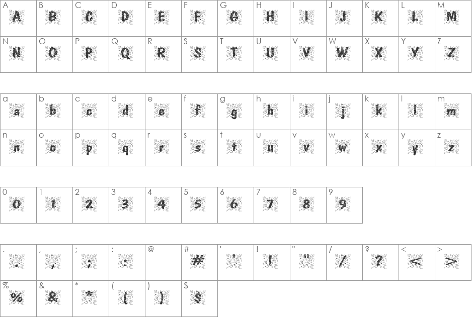 Trashed font character map preview