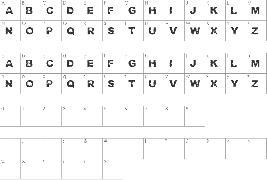 Trashed light font character map preview