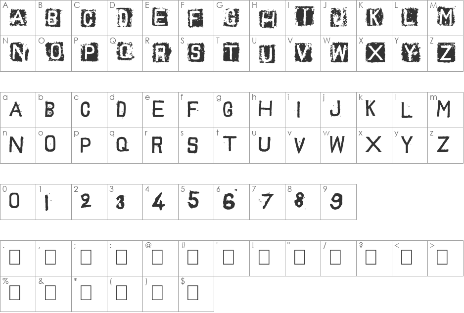 TrashToys02 font character map preview