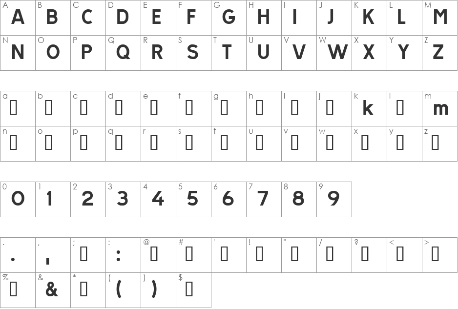 TRATEXNEGVERSAL font character map preview