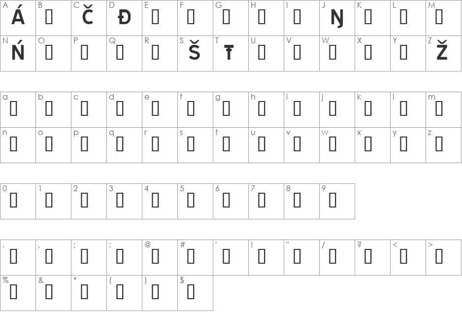 TRATEXNEGVERSALSAMISK font character map preview