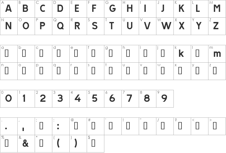 TRATEXPOSVERSAL font character map preview