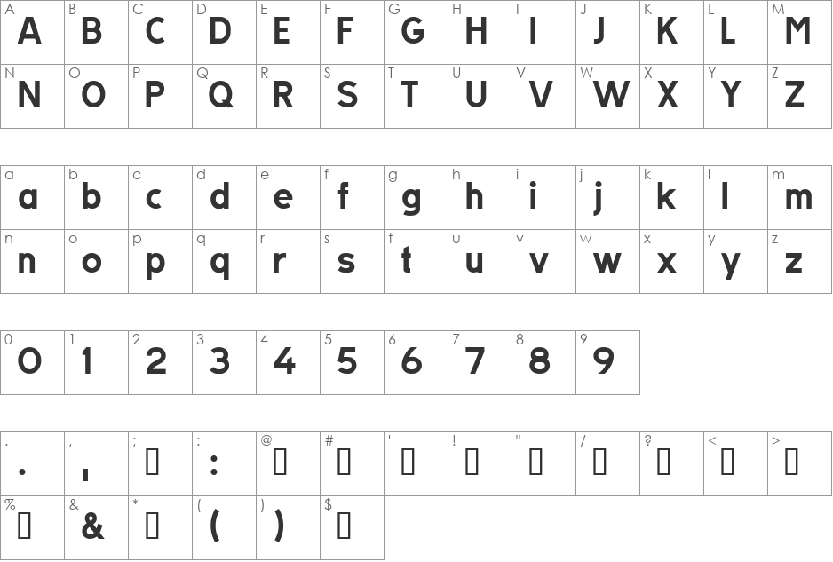 TratexSvart font character map preview
