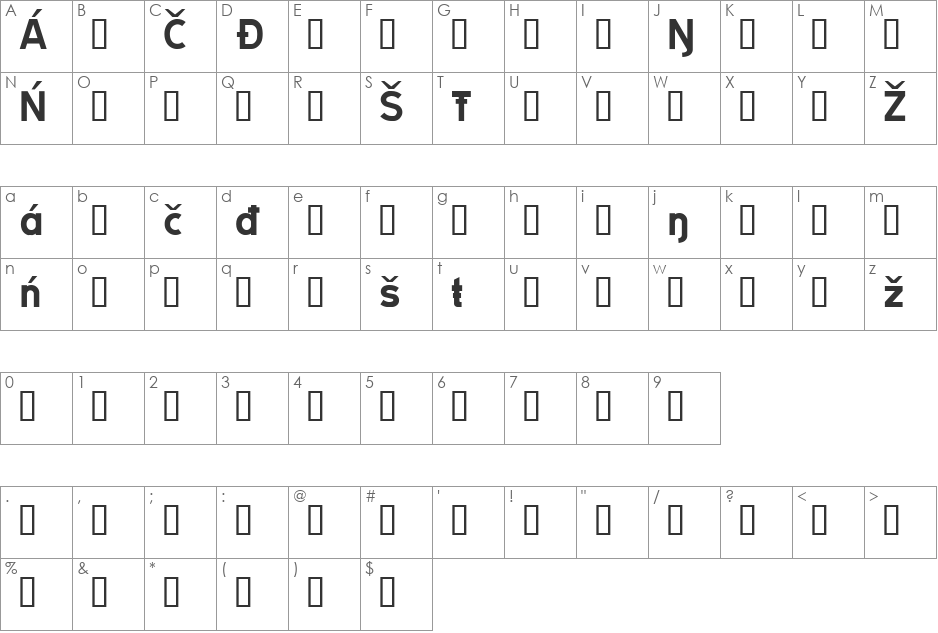 TRATEXSVARTSAMISK font character map preview