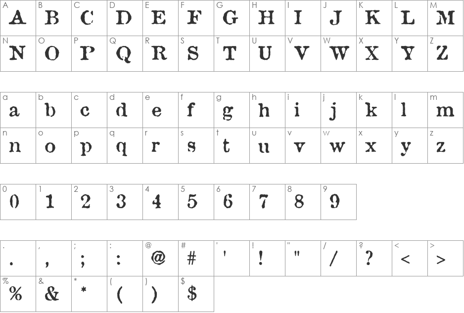 Trauma font character map preview