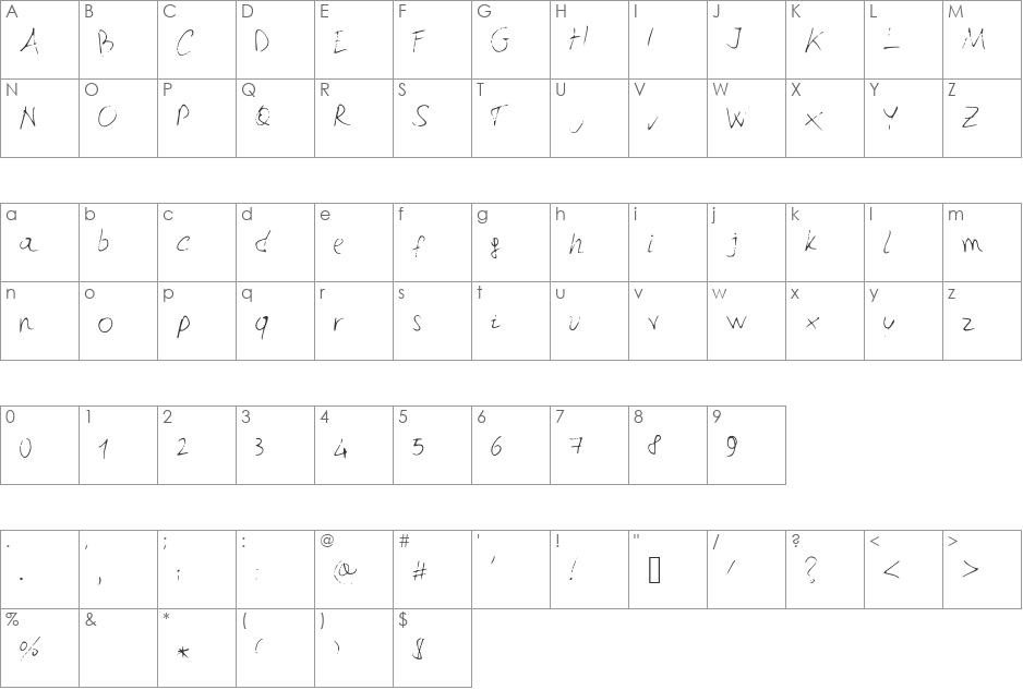Berillia__s_Gaze font character map preview