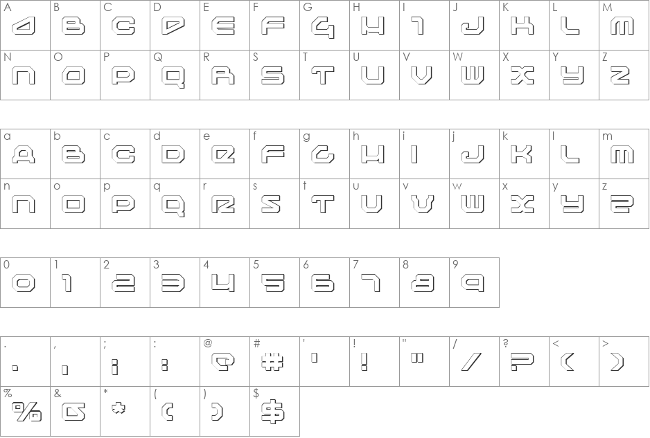 Traveler Shadow font character map preview