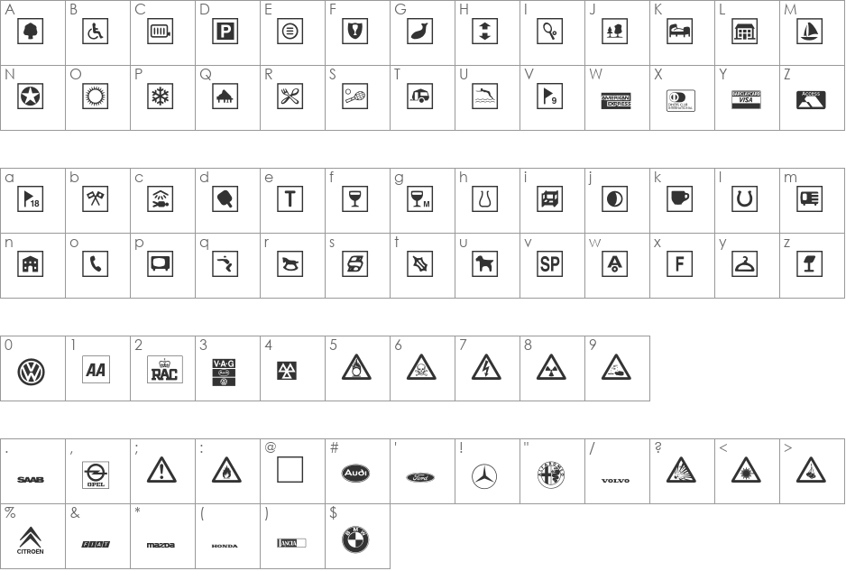 TravellersPi font character map preview