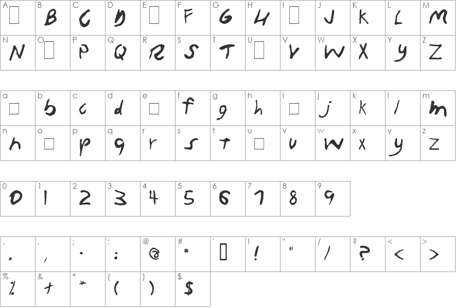 Treasure Demo font character map preview