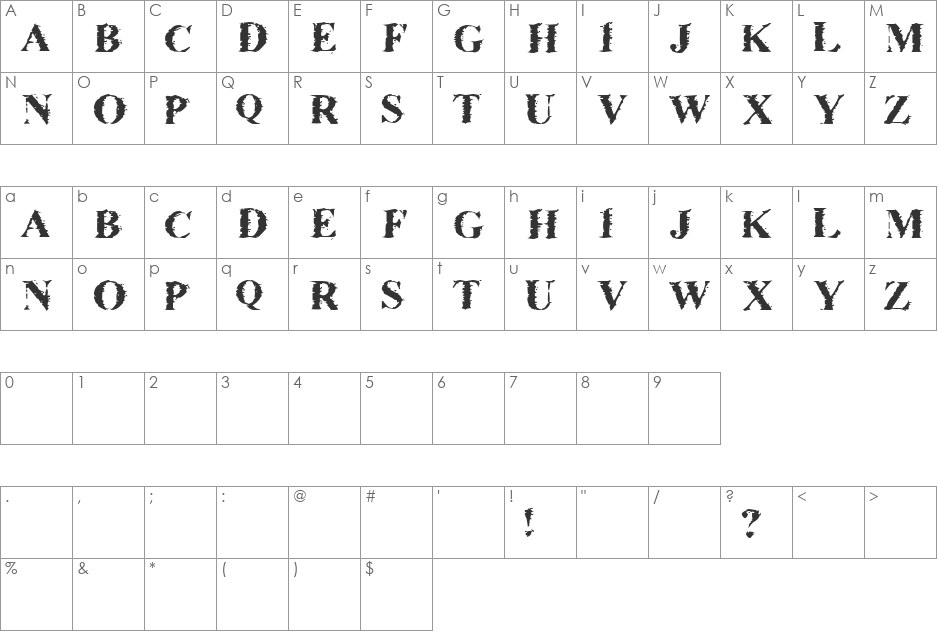 Tree Caps font character map preview