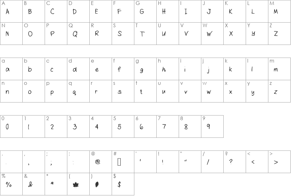 Tree Hugger font character map preview