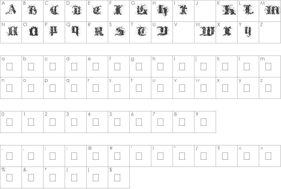 Treebeard font character map preview