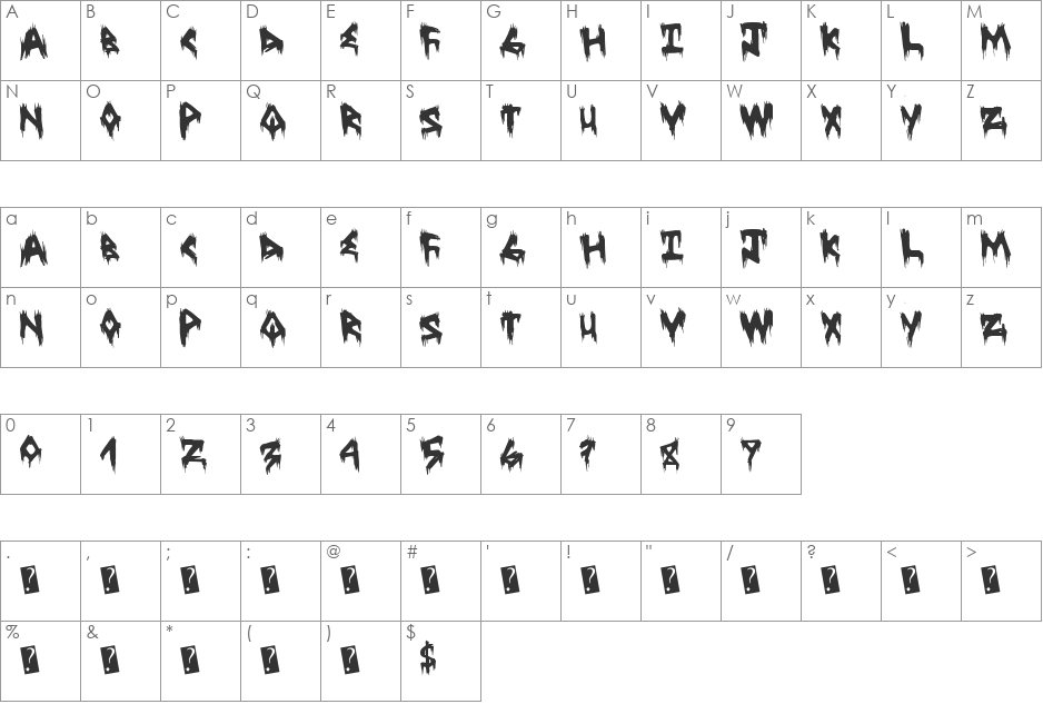 TreehausHorror font character map preview