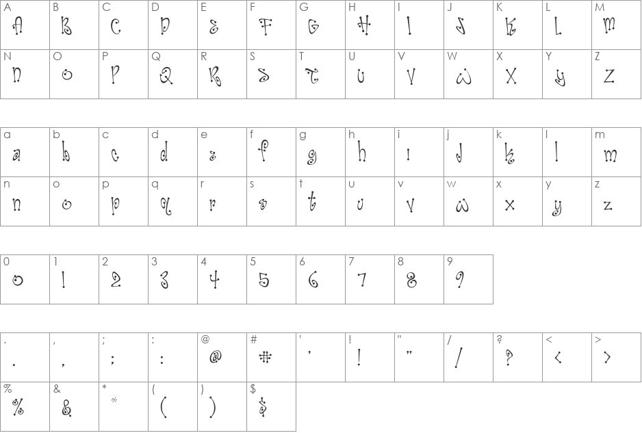 Treehouse font character map preview