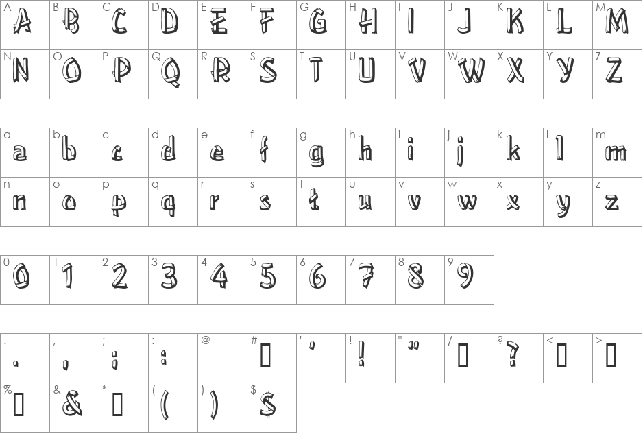 Treehouse font character map preview