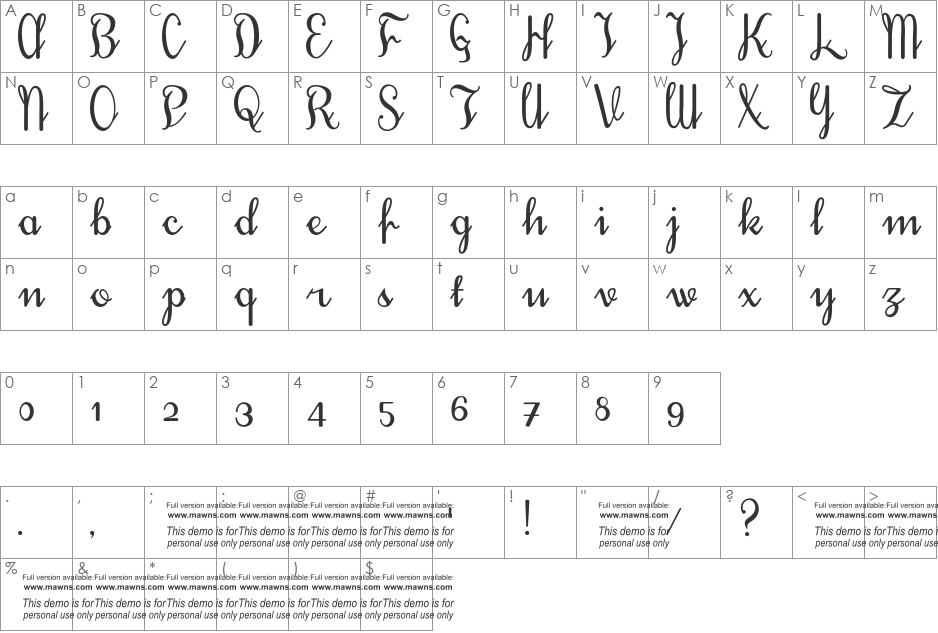 Treehouse DEMO font character map preview