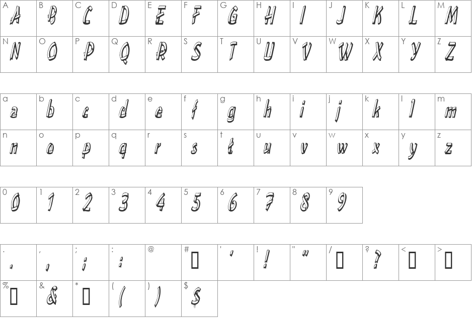 TreehouseCondensed font character map preview