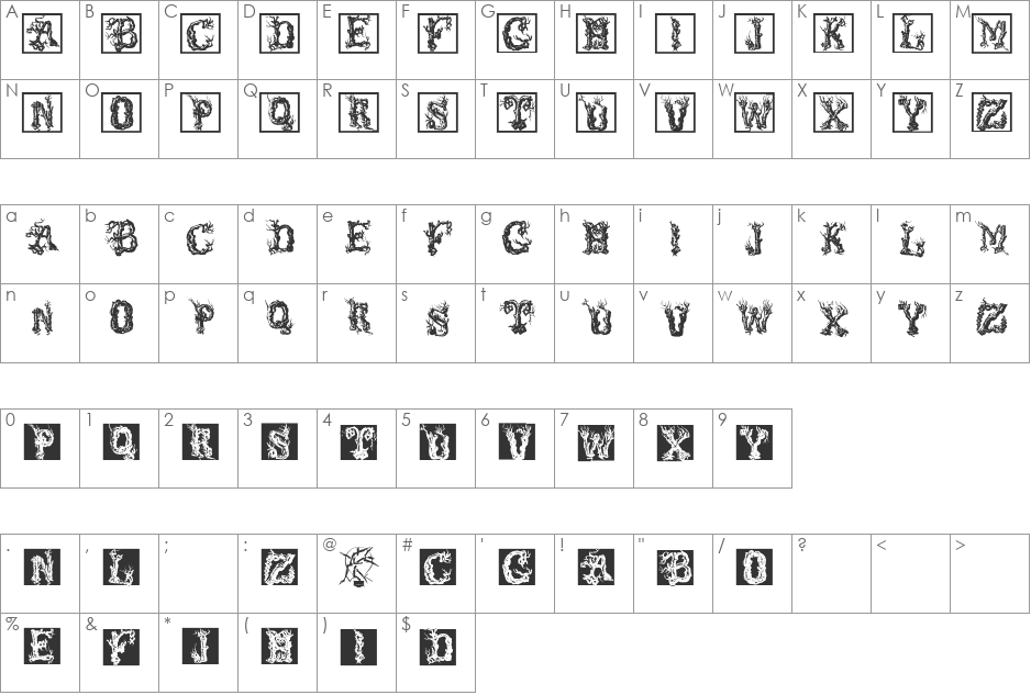 TreeLike font character map preview