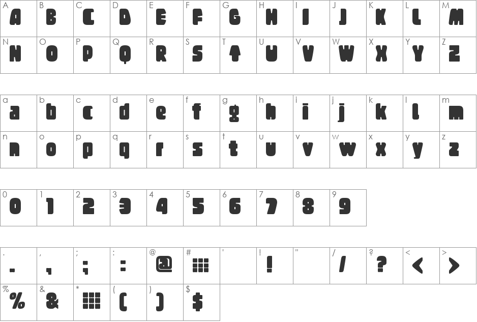 Tregger font character map preview