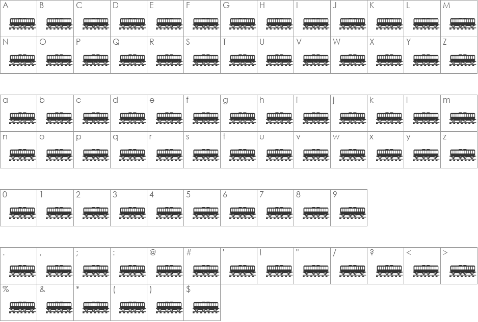 TREIN font character map preview