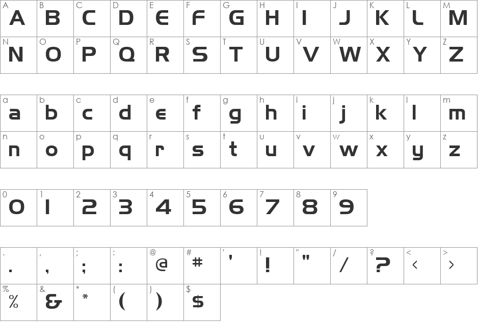 Trek font character map preview