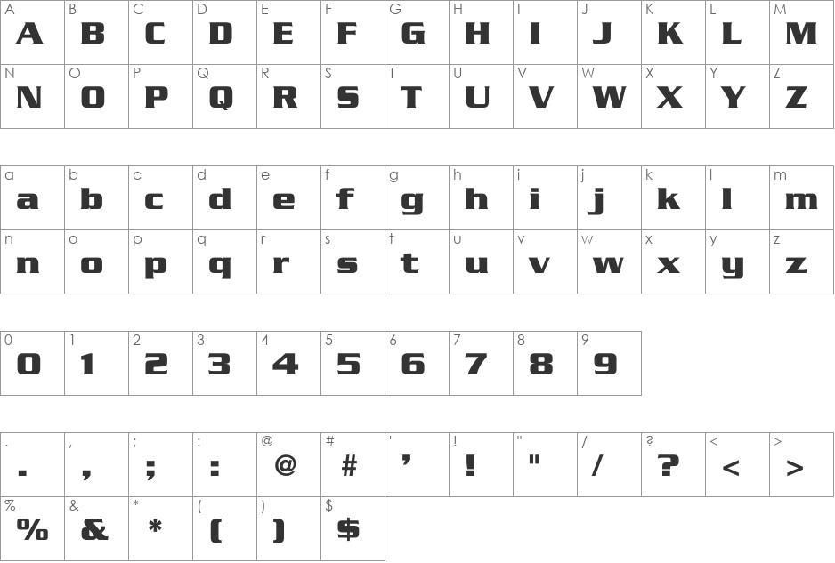 Trek Generation 1 font character map preview