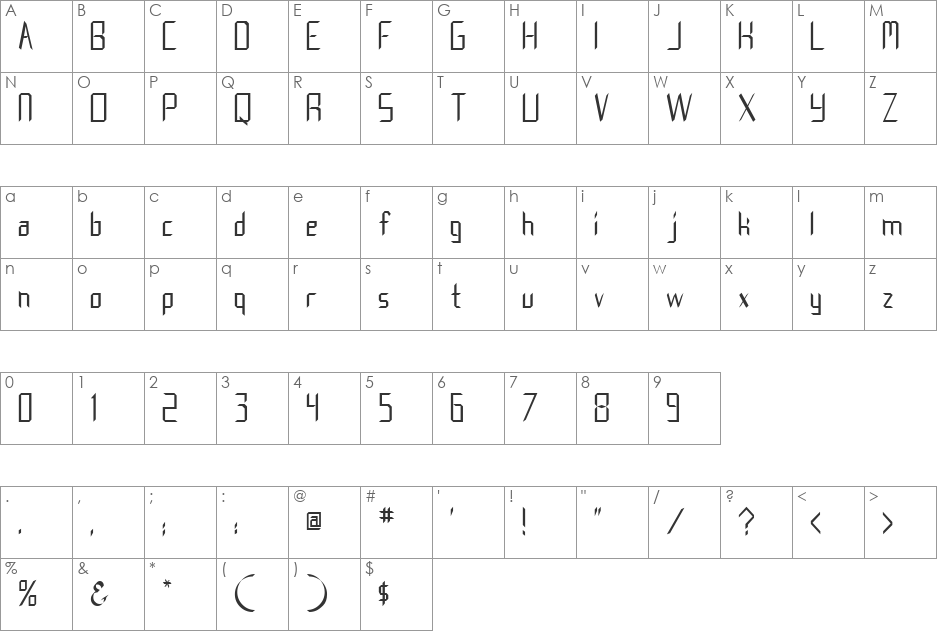 Trek Generation Regular font character map preview