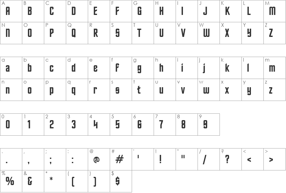 TrekkerFrontier font character map preview