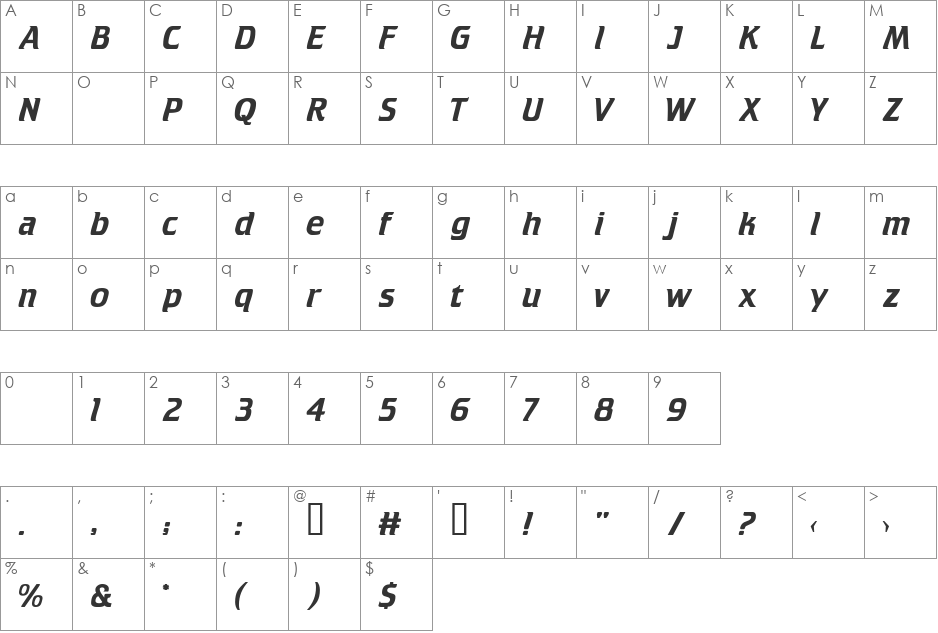 TrekkieDisplaySSK font character map preview