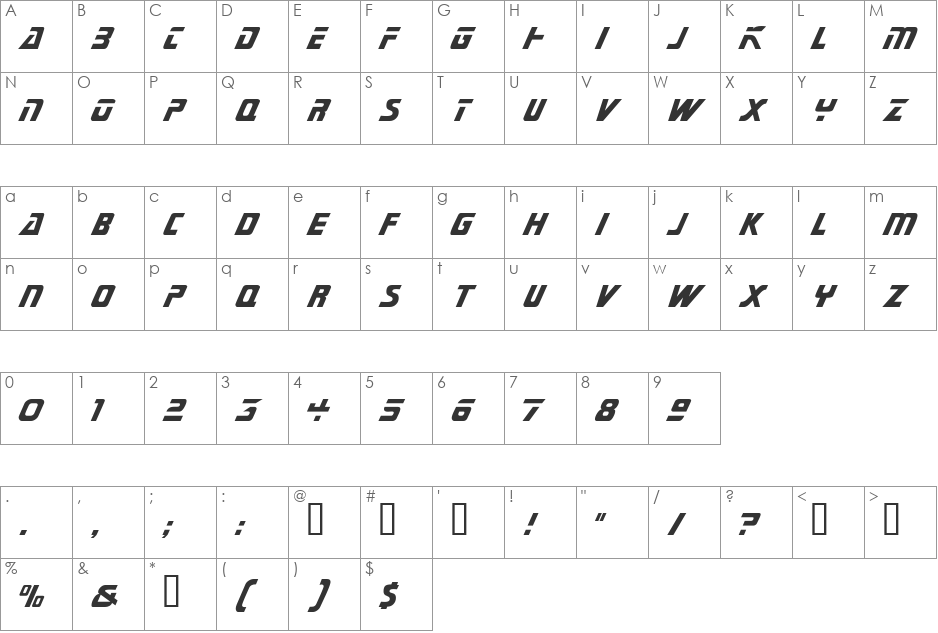 TrekkieTitlasSSK font character map preview