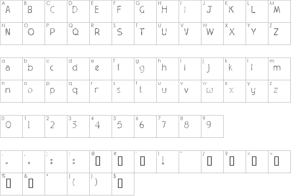 Tremble font character map preview