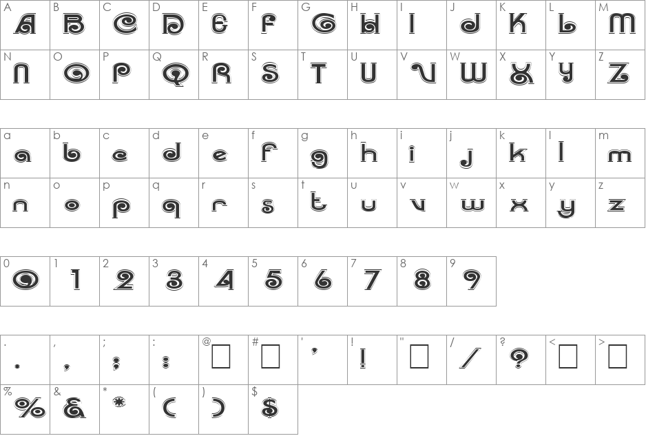 Trenz font character map preview