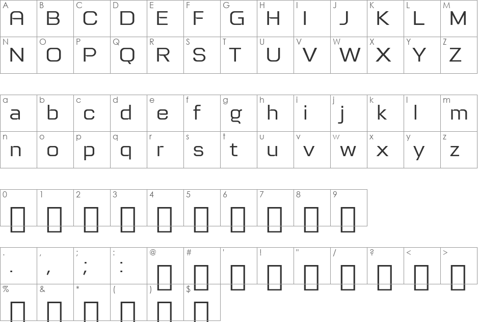 Tretton font character map preview