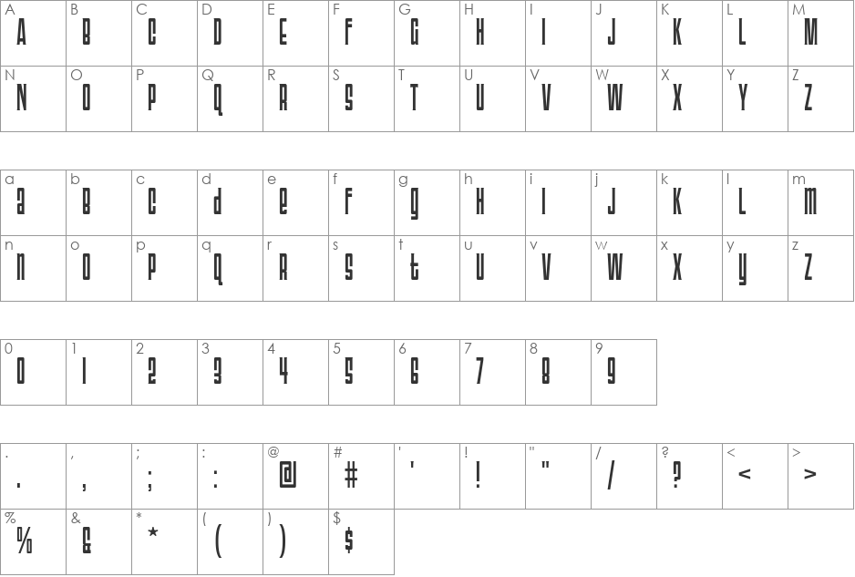 Triac 71 font character map preview