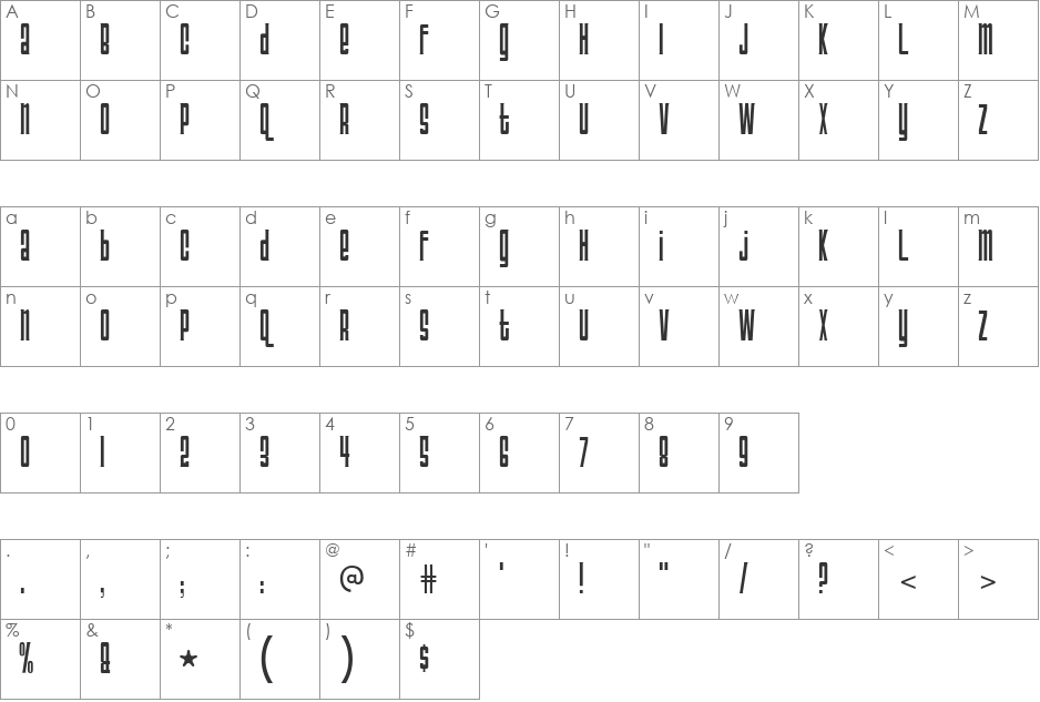 Triac 71 font character map preview