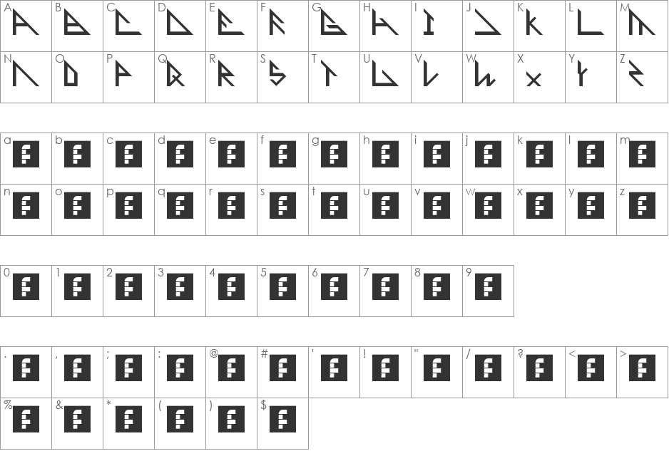 TriAL One font character map preview