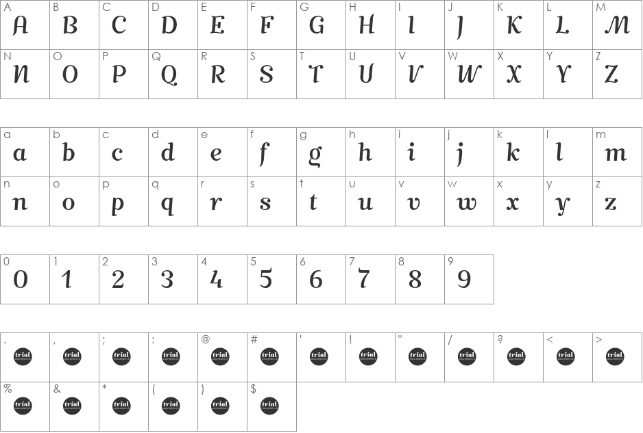TRIALMimix font character map preview