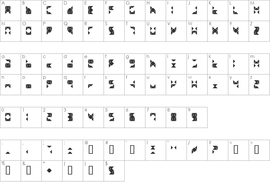 Triangel font character map preview