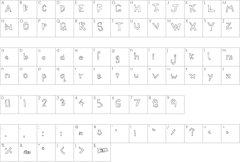 Triangular Blockage font character map preview