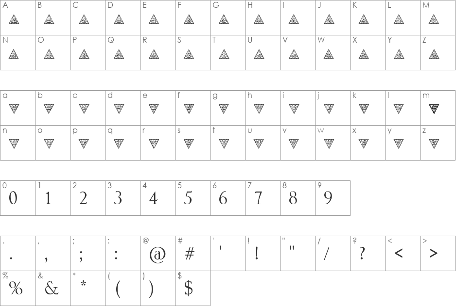TriangularHD font character map preview