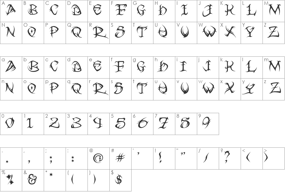 Tribal font character map preview