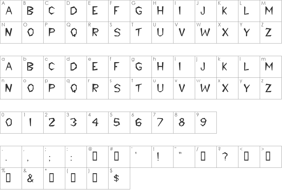 TribalDisplayCapsSSi font character map preview