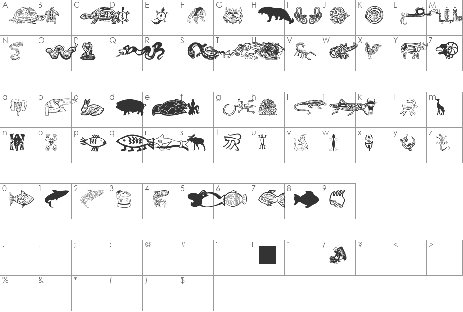 TribalFigTwo font character map preview