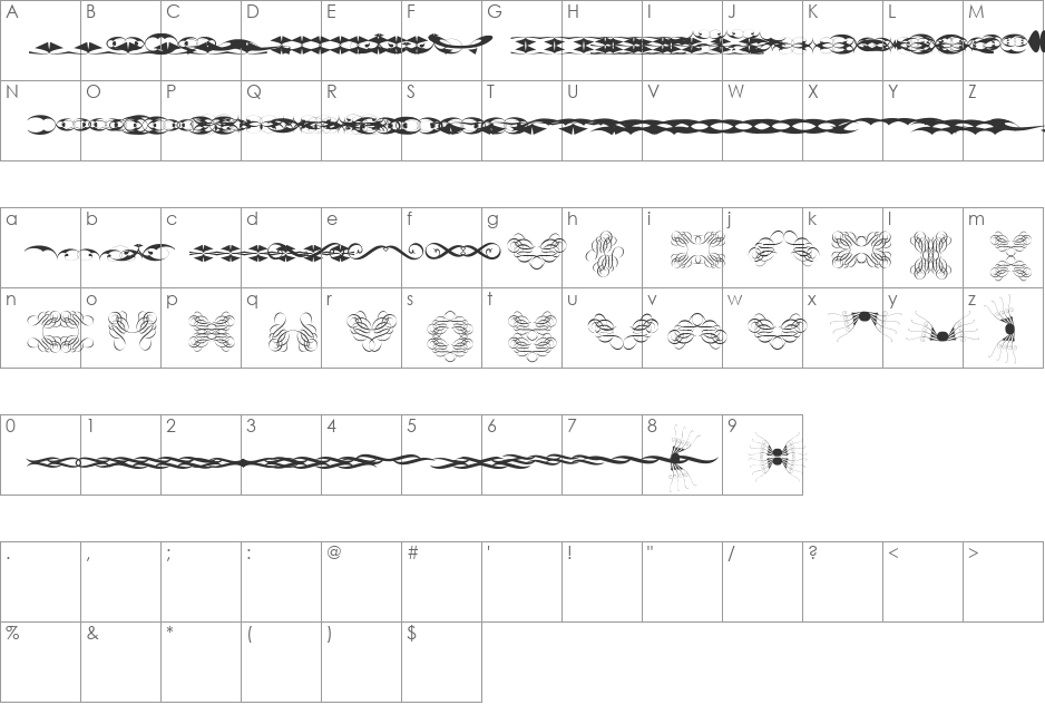 Tribalism Free font character map preview