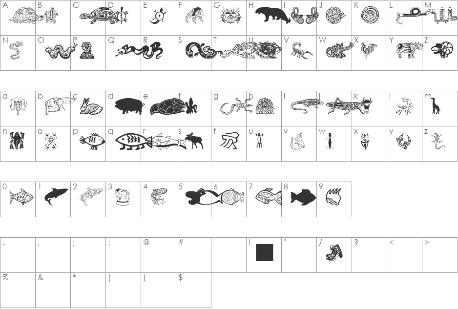 TribalisticaFigures font character map preview