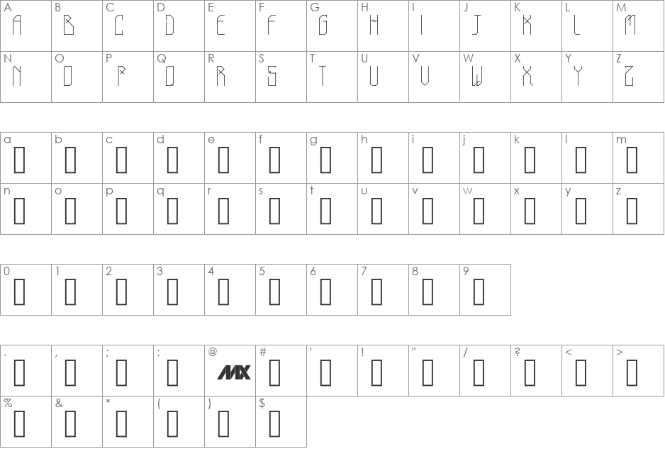 Tribo font character map preview