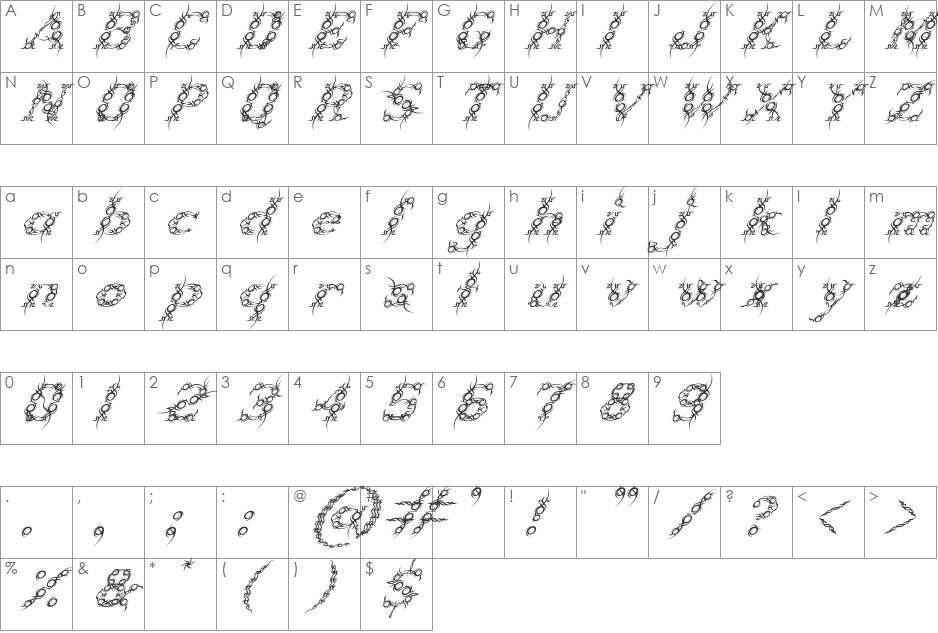 Tribou font character map preview