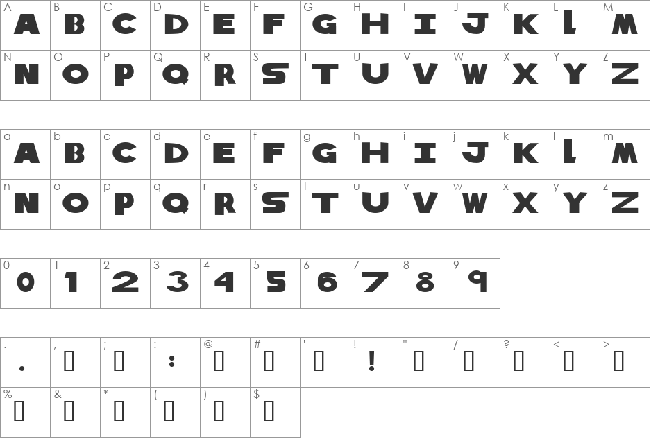 Tribute to Nova font character map preview