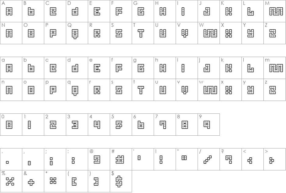 Trick Blueprint font character map preview