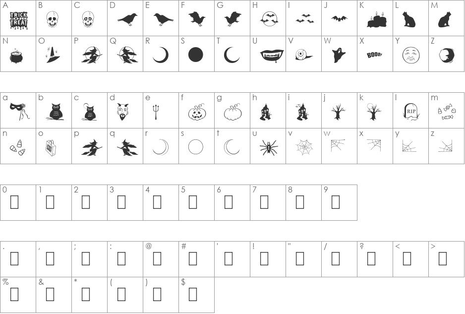 Trick or Treat 2 font character map preview